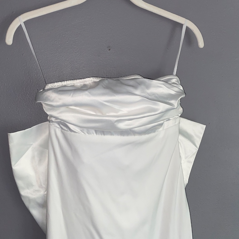 DRESS DECODE Strapless Mermaid Flare Wedding Dress Huge Back Bow Small - Picture 9 of 16